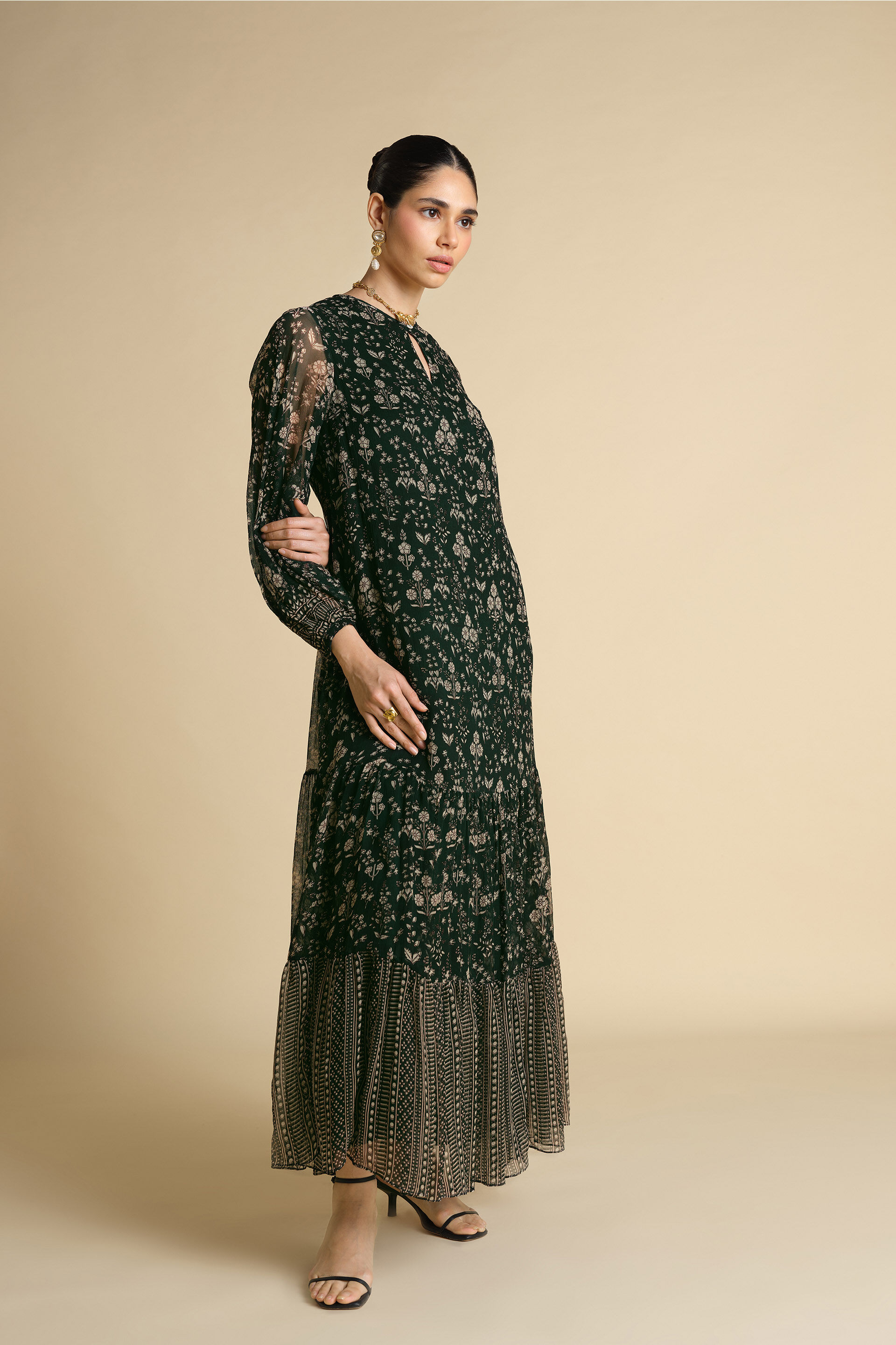 Sithara Printed Kaftan - Green, Green, image 3